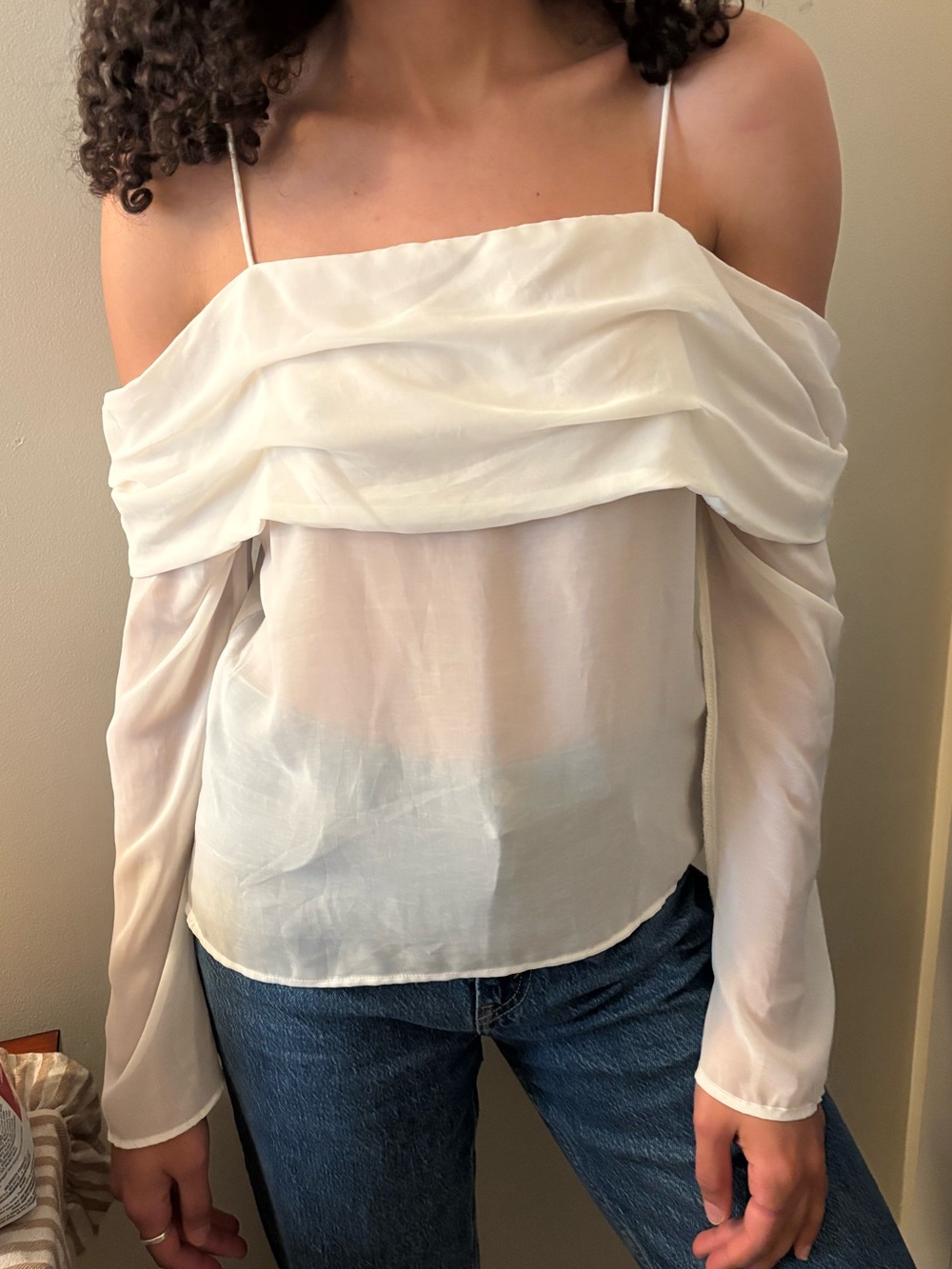Sheer Off-Shoulder White Women's Top